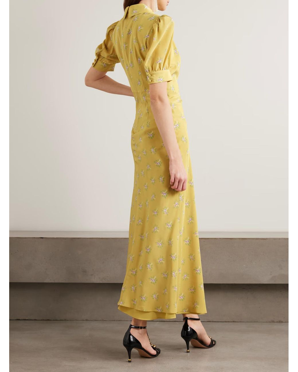 Alessandra Rich Yellow Floral Print Dress