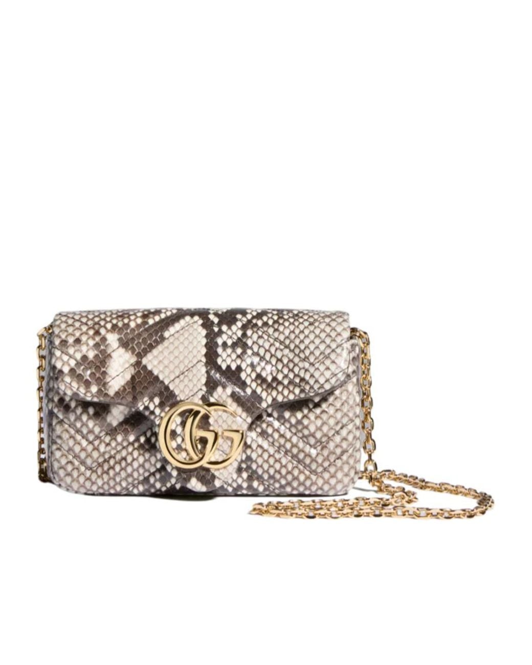 Gucci White Gg Marmont Python Mini Shoulder Bag