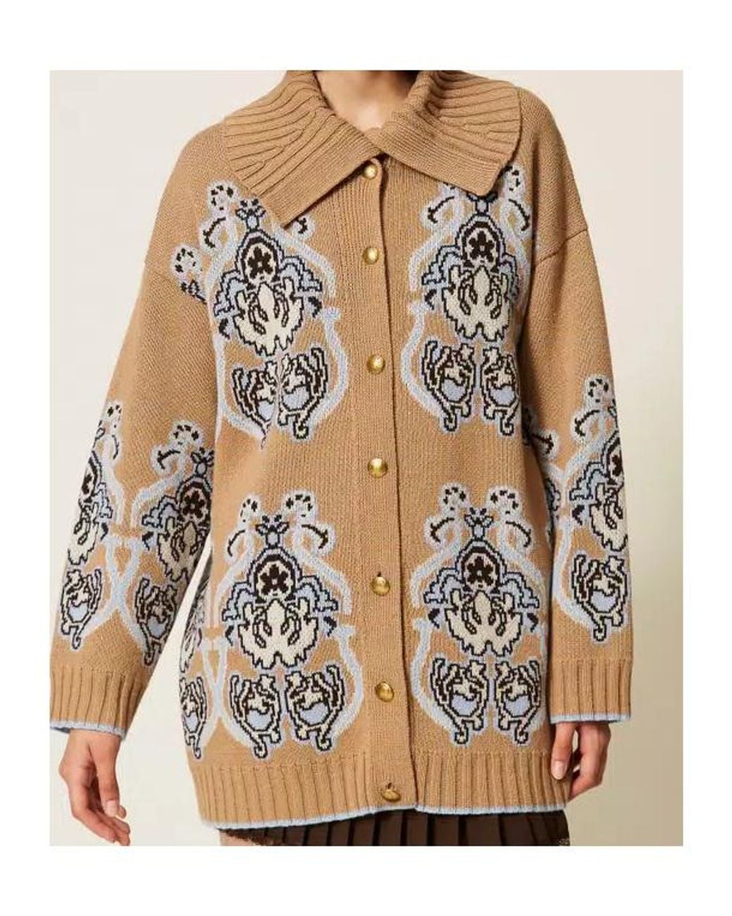 Twinset Multicolor Jacquard Wool Blend Knitted Cardigan