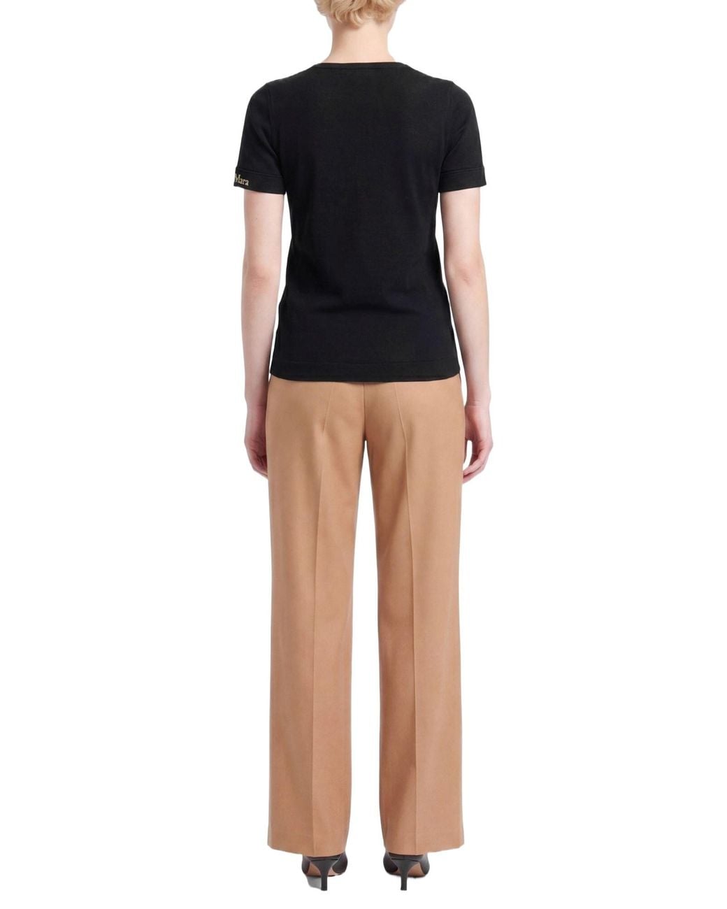 Max Mara Black Minimalist Short-Sleeve Knit Top