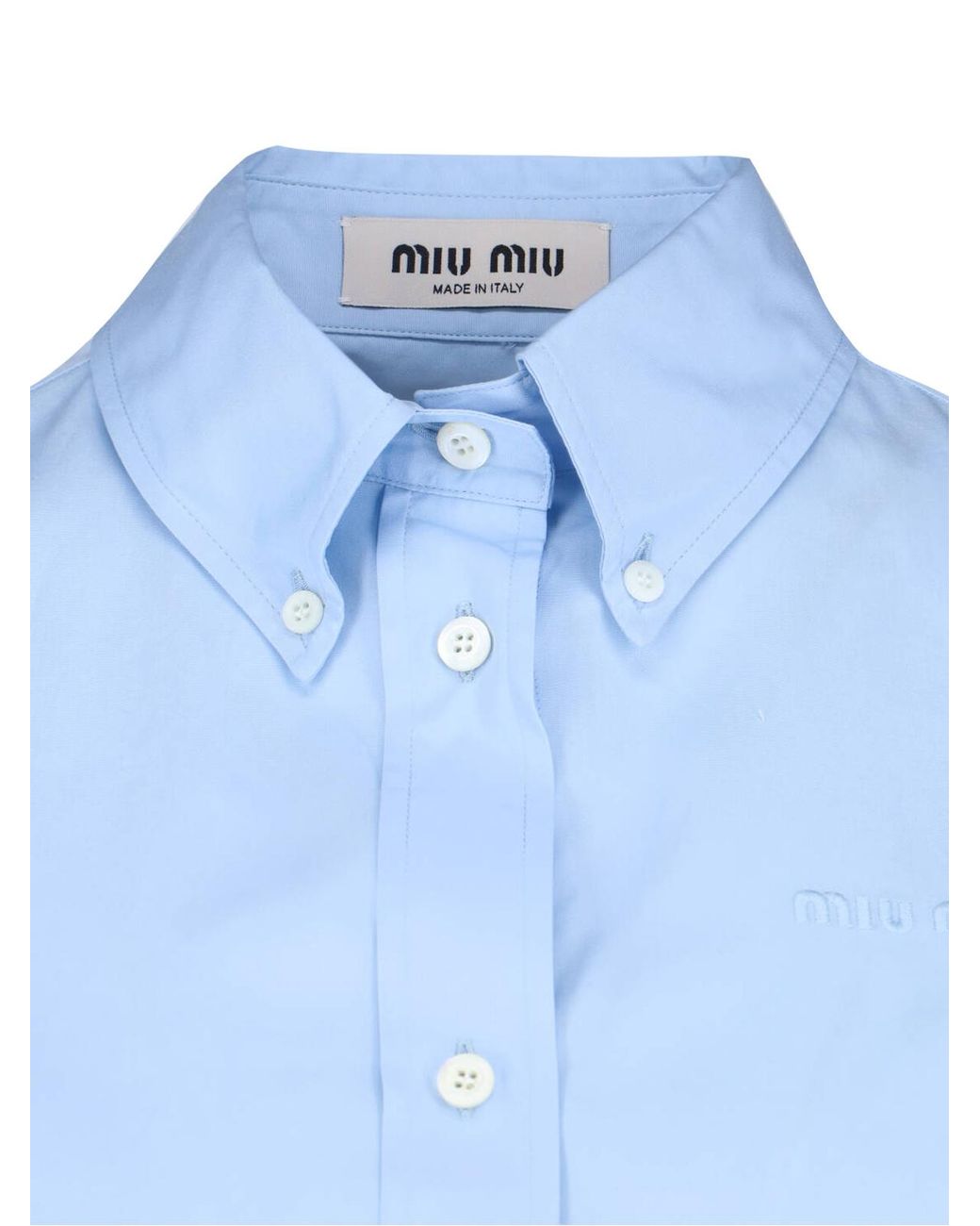 Miu Miu Blue Logo-Embroidered Button-Up Shirt
