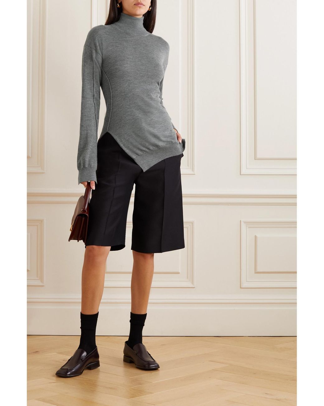 The Row Gray Roll-Neck Asymmetric Knitted Top