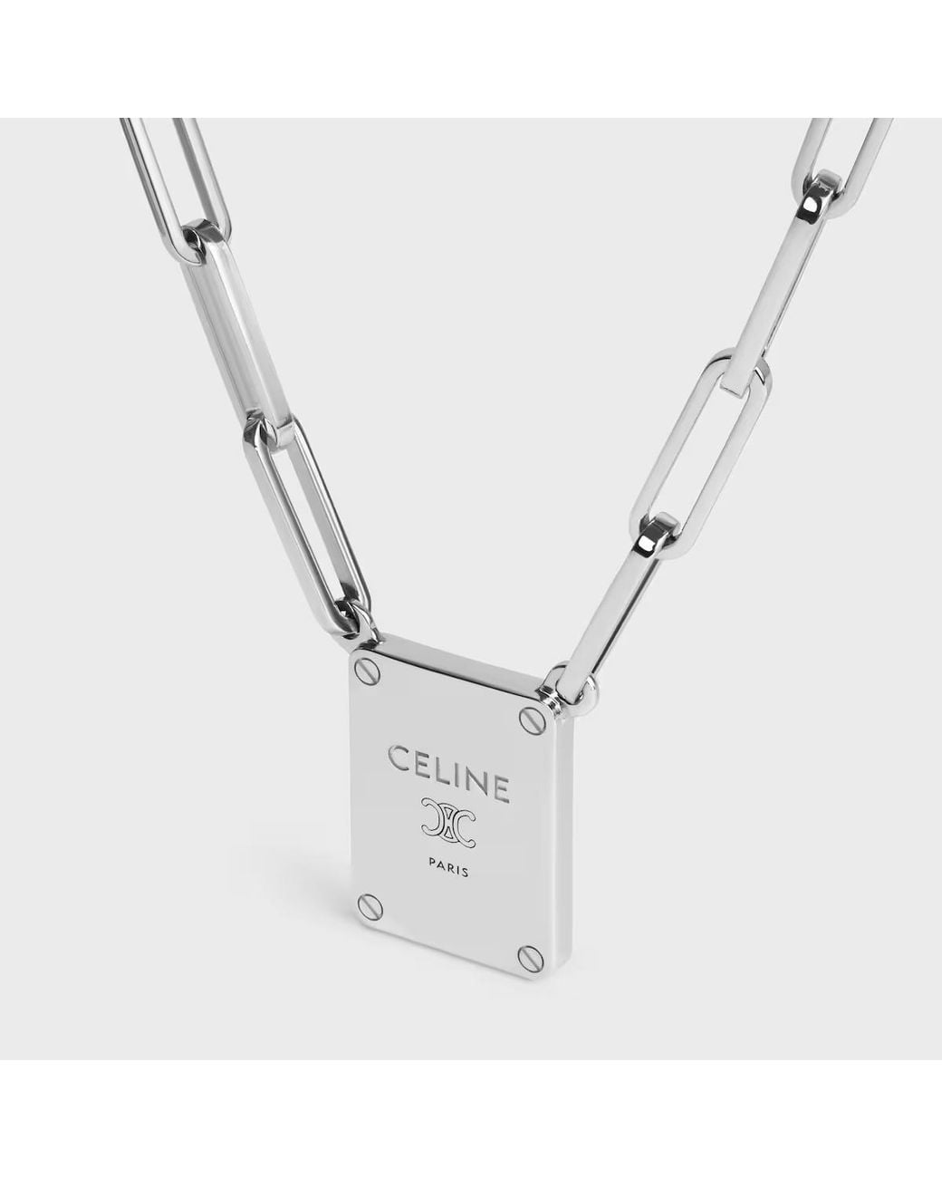 Céline White Triomphe Tag Necklace for men