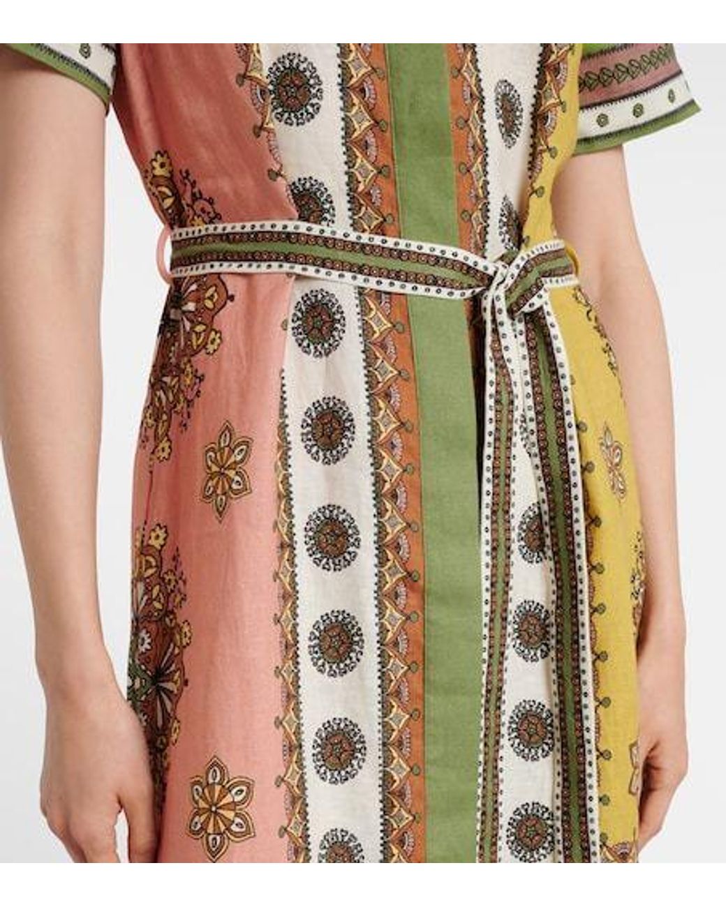 ALÉMAIS Green Contina Belted Linen Shirt Dress