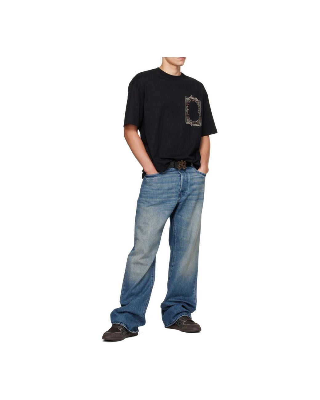 Amiri Black Logo Embroidered T-Shirt for men