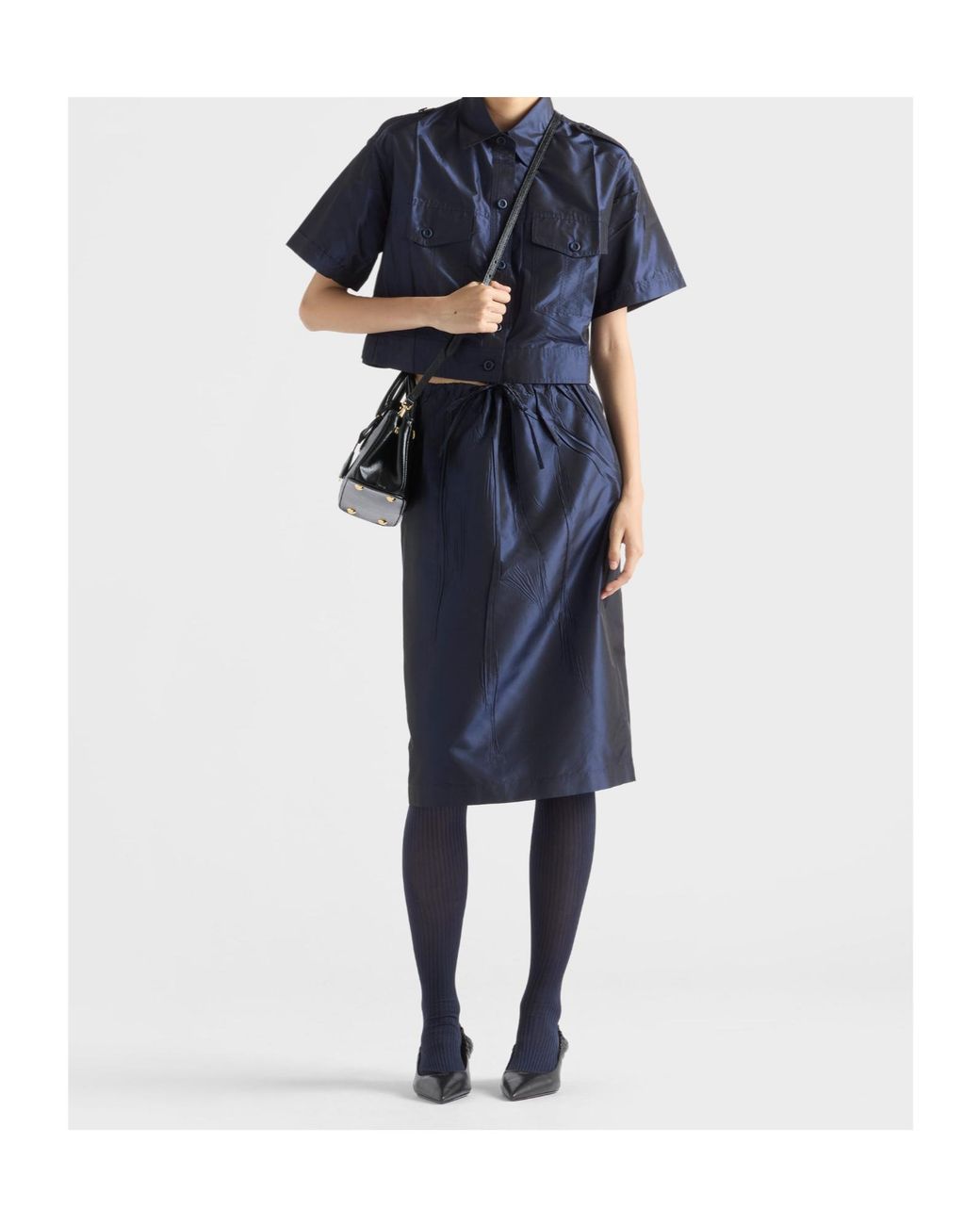 Prada Blue Taffeta Midi-Skirt