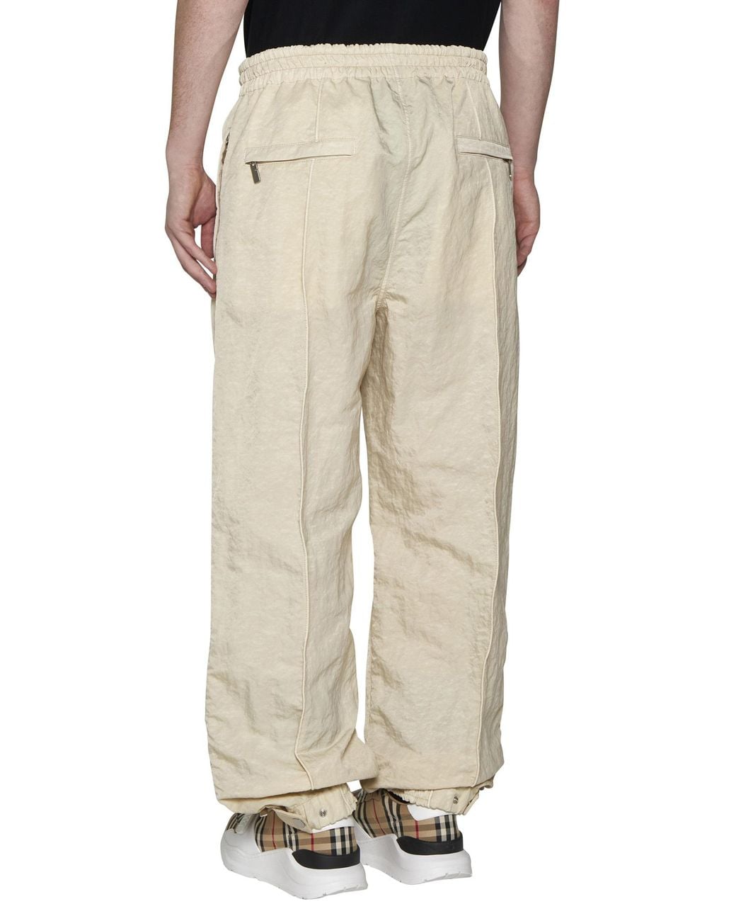 Burberry White Crinkled Elasticated Waistband Wide-Leg Track Pants for men