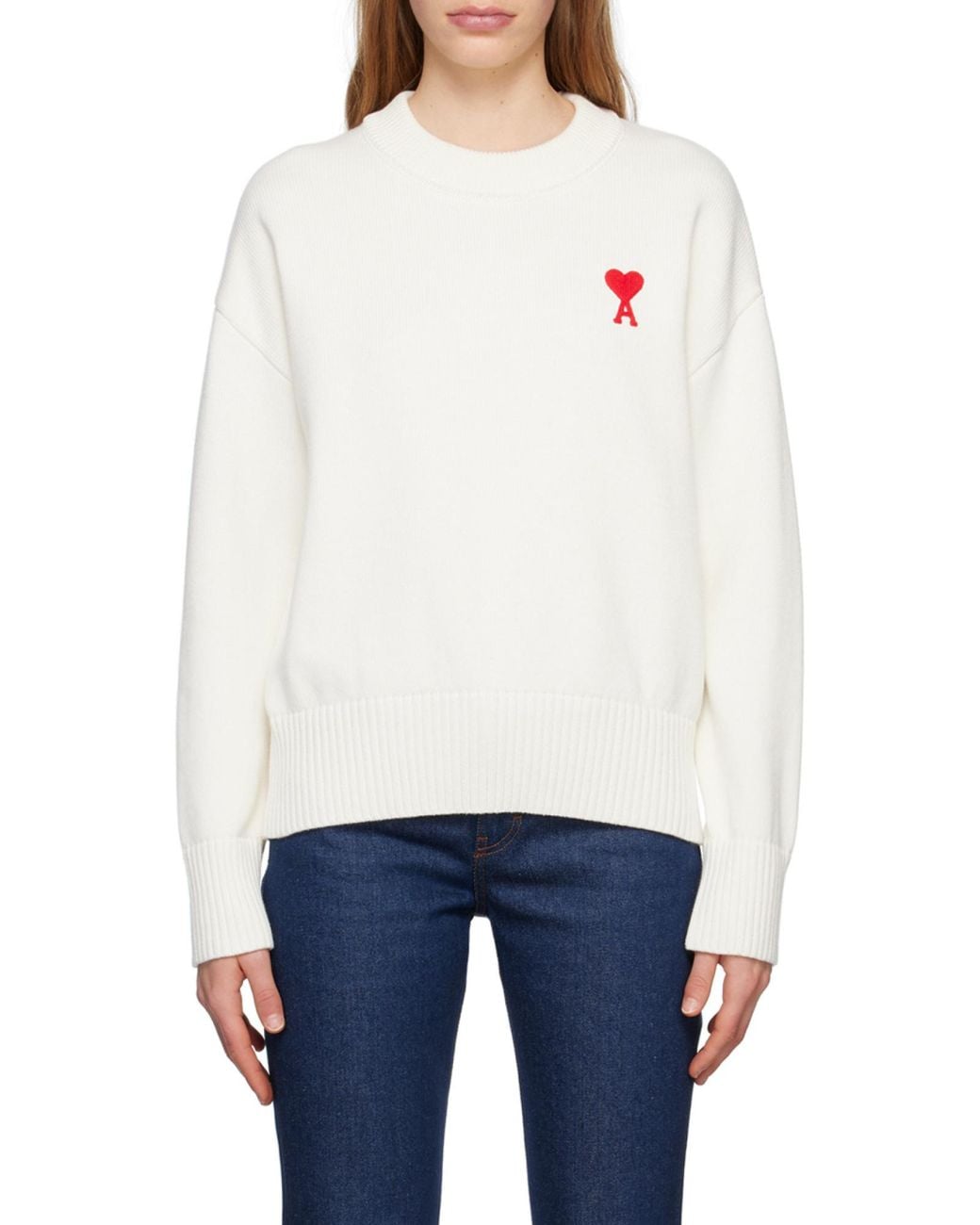 AMI White Ami De Coeur Intarsia-Logo Jumper for men