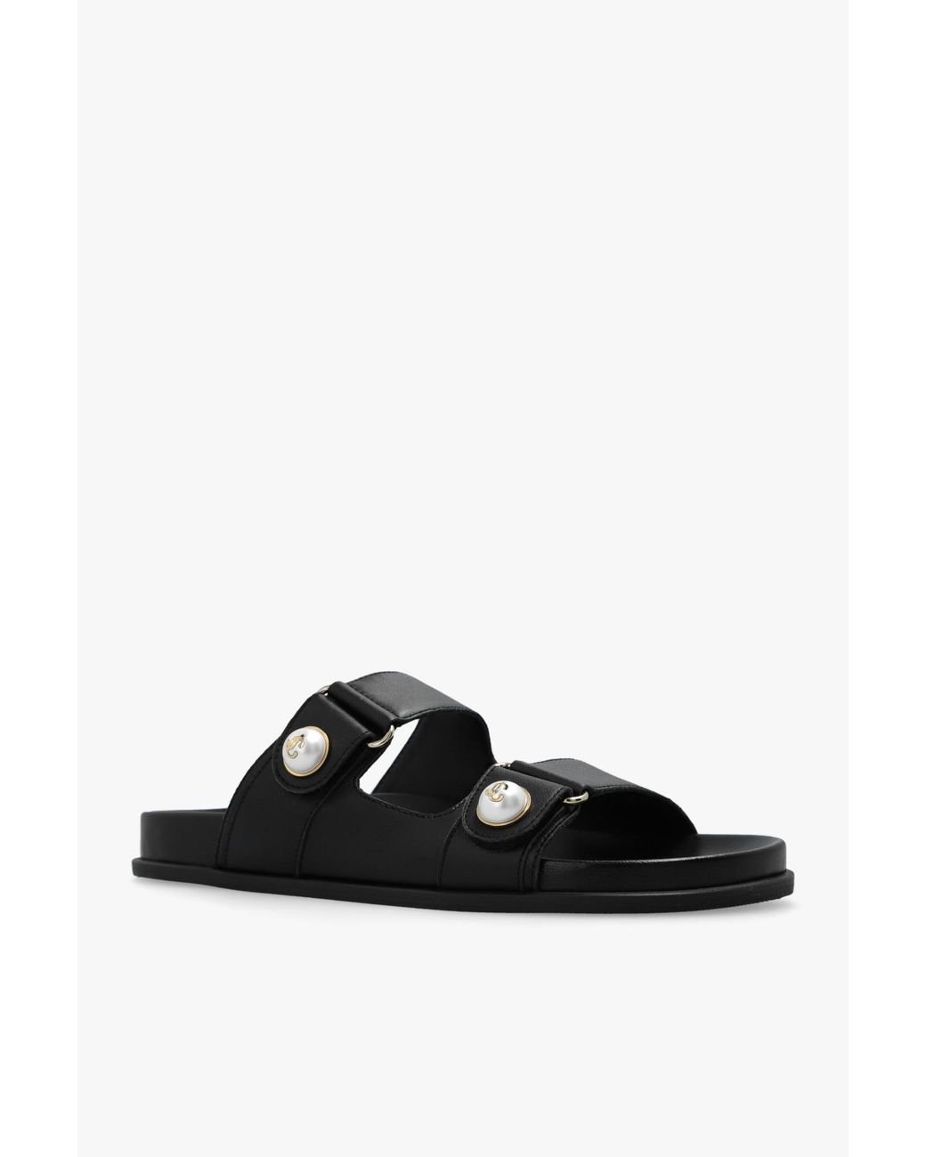 Jimmy Choo Black Fayence Pearl-Embellished Slip-On Sandals