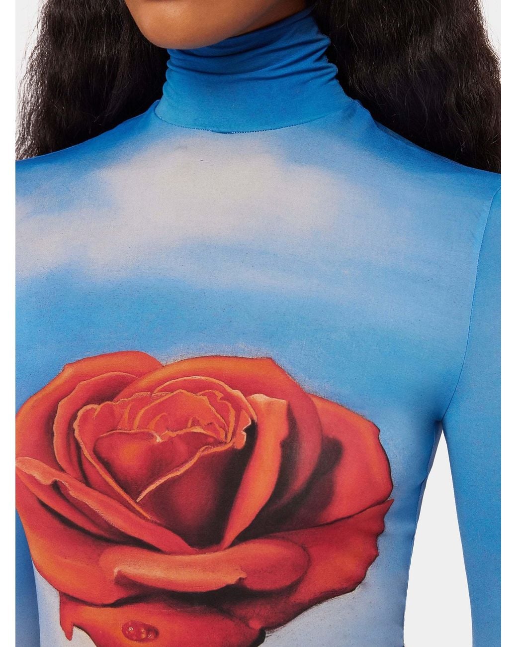 Rabanne Blue Rose Print Long-Sleeve Top