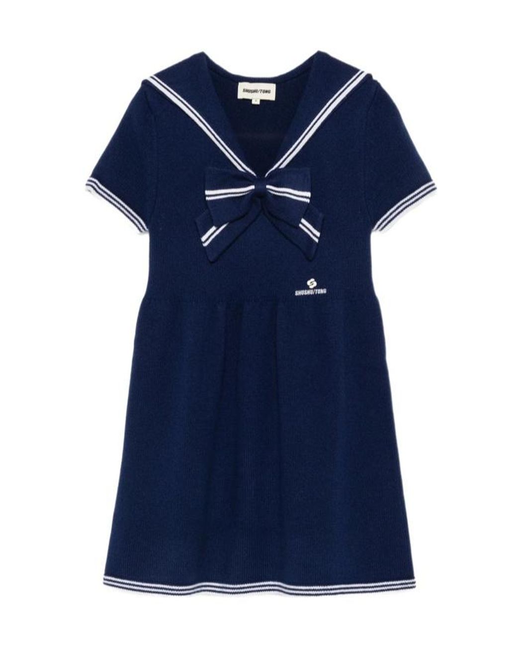 ShuShu/Tong Blue Bow-Detail Sailor-Collar Mini Dress
