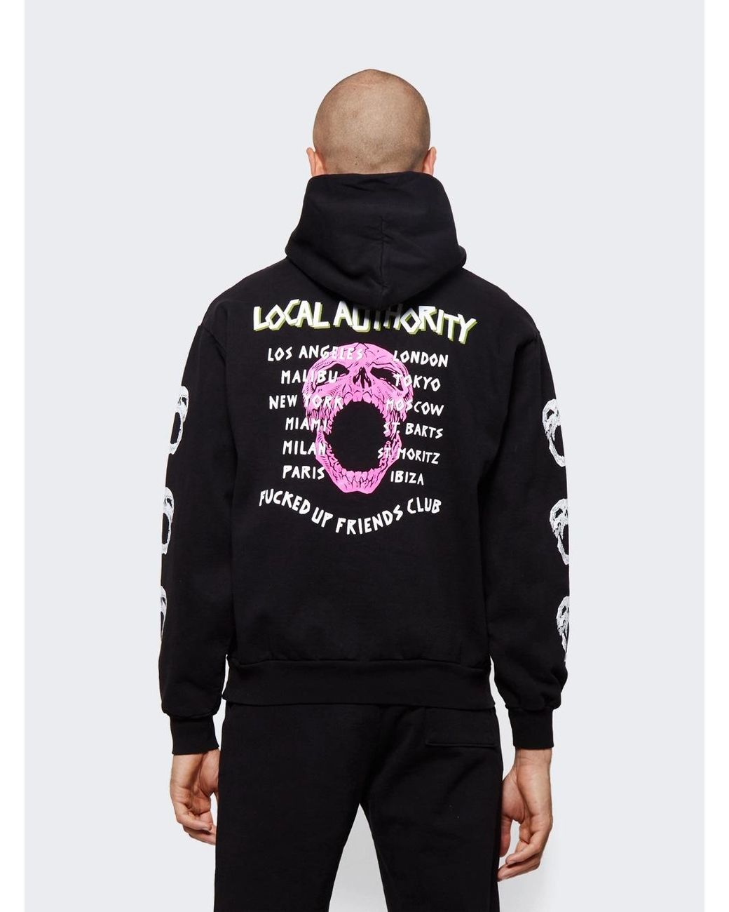 Local Authority Blue Skull Print Hoodie for men