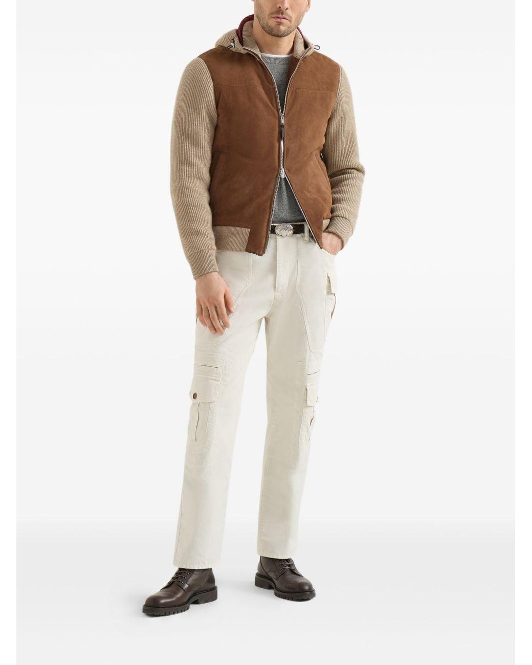 Brunello Cucinelli Brown Zip-Up Hooded Jacket for men