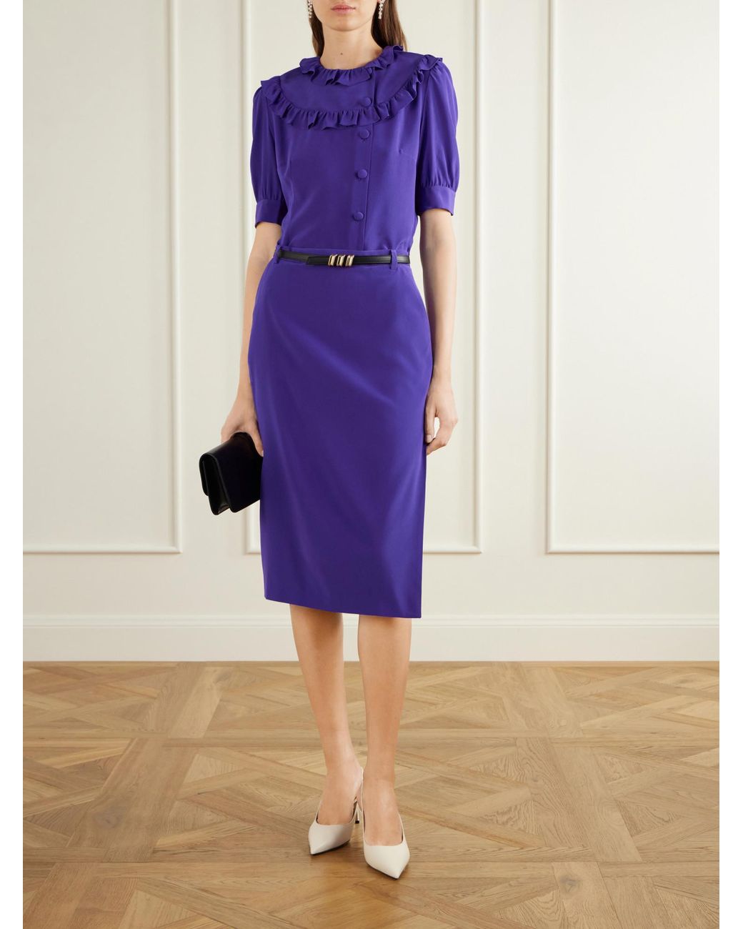 Alessandra Rich Purple Silk-Crepe De Chine Midi Skirt