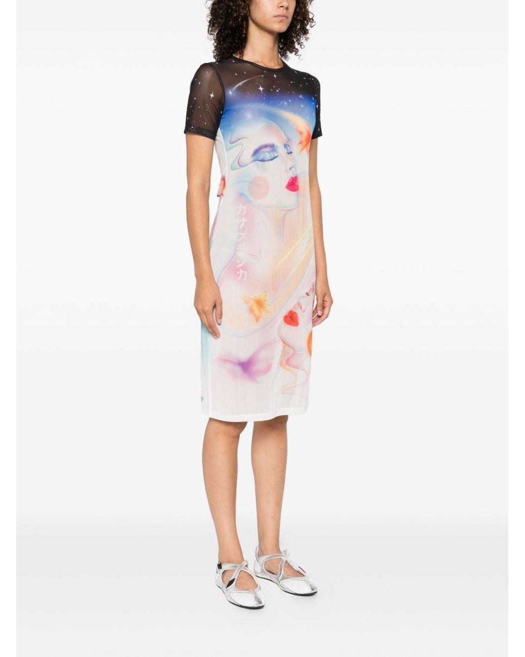 Casablanca Blue Printed Crewneck Midi Dress