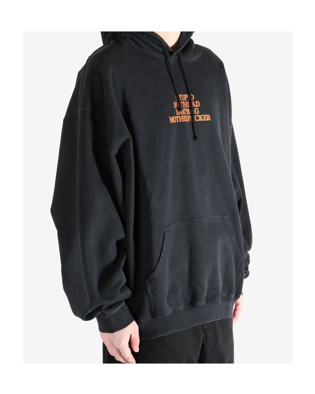 Vetements Black Slogan Printed Drawstring Hoodie for men