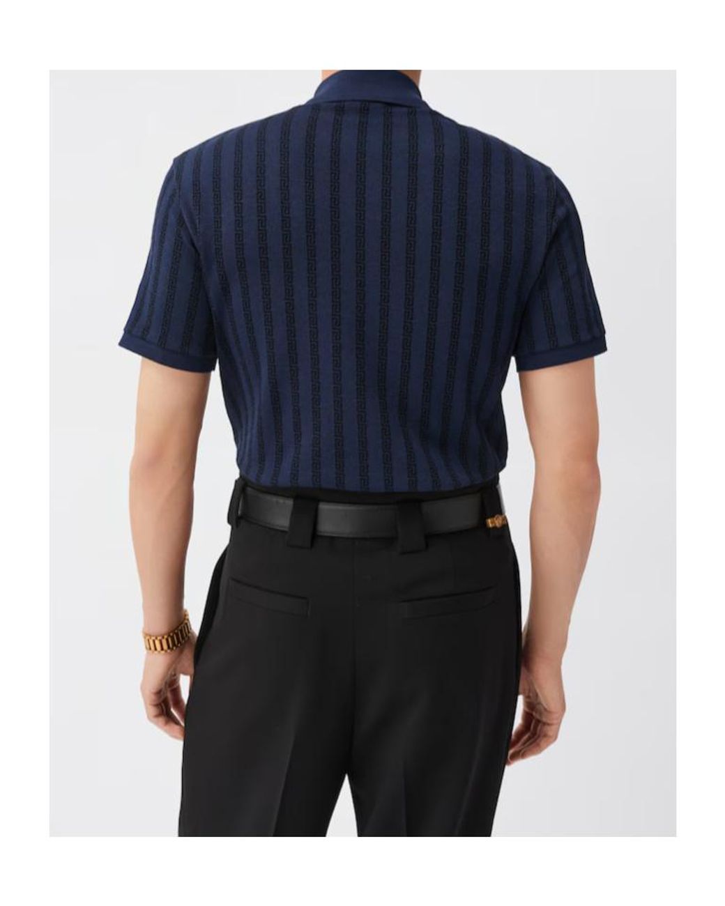 Versace Blue Monogram Knit Polo Shirt for men