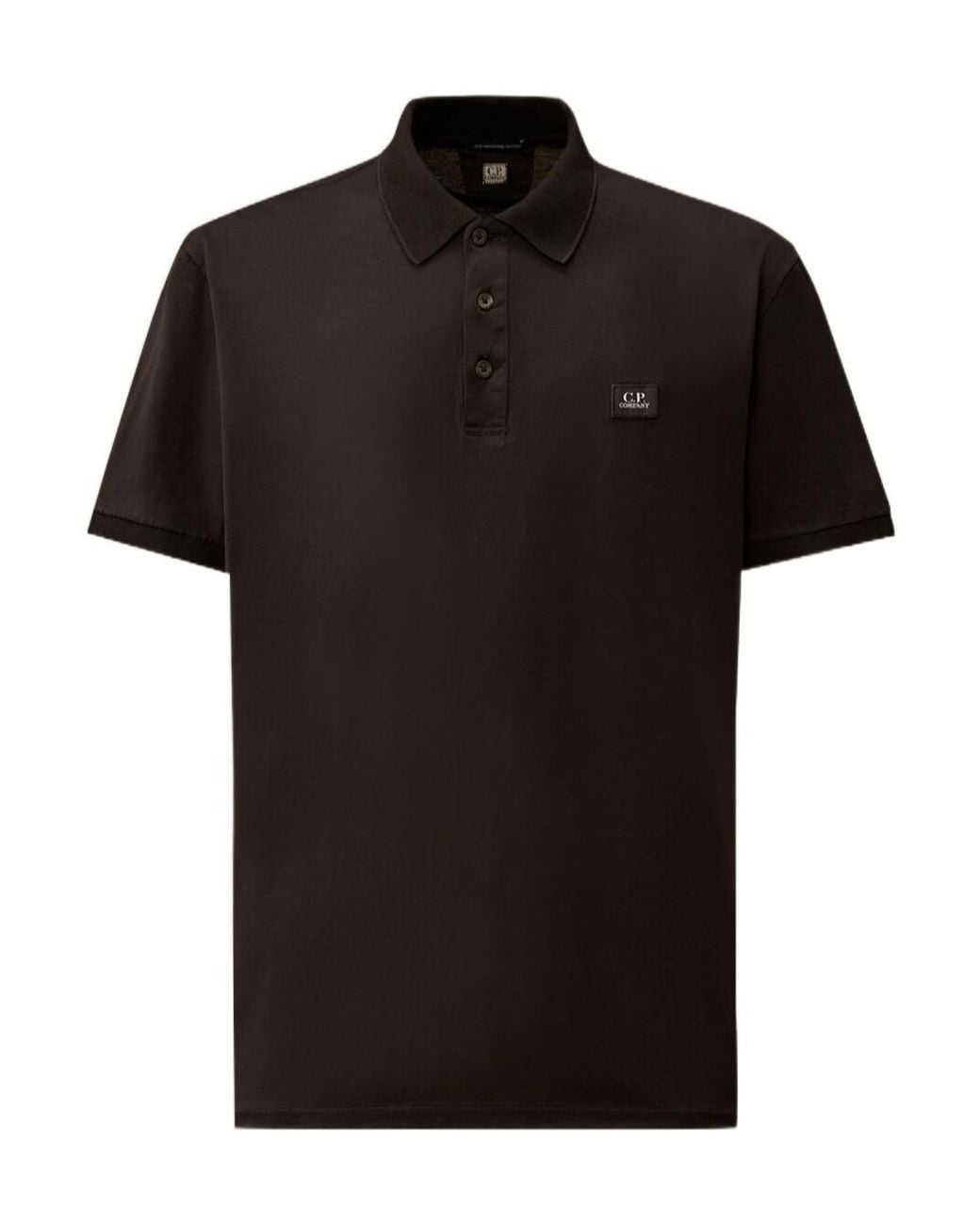 C P Company Black Logo Patch Short Sleeve Polo Shirt for men