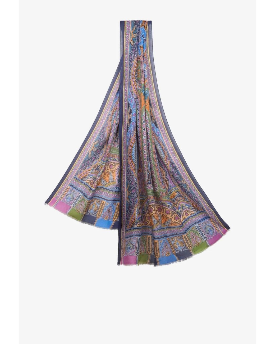 Etro Purple Patterned Cashmere-Blend Scarf for men