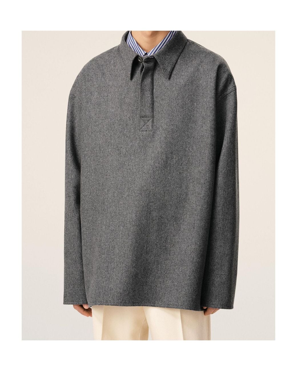 AMI Gray Long-Sleeved Polo Shirt for men