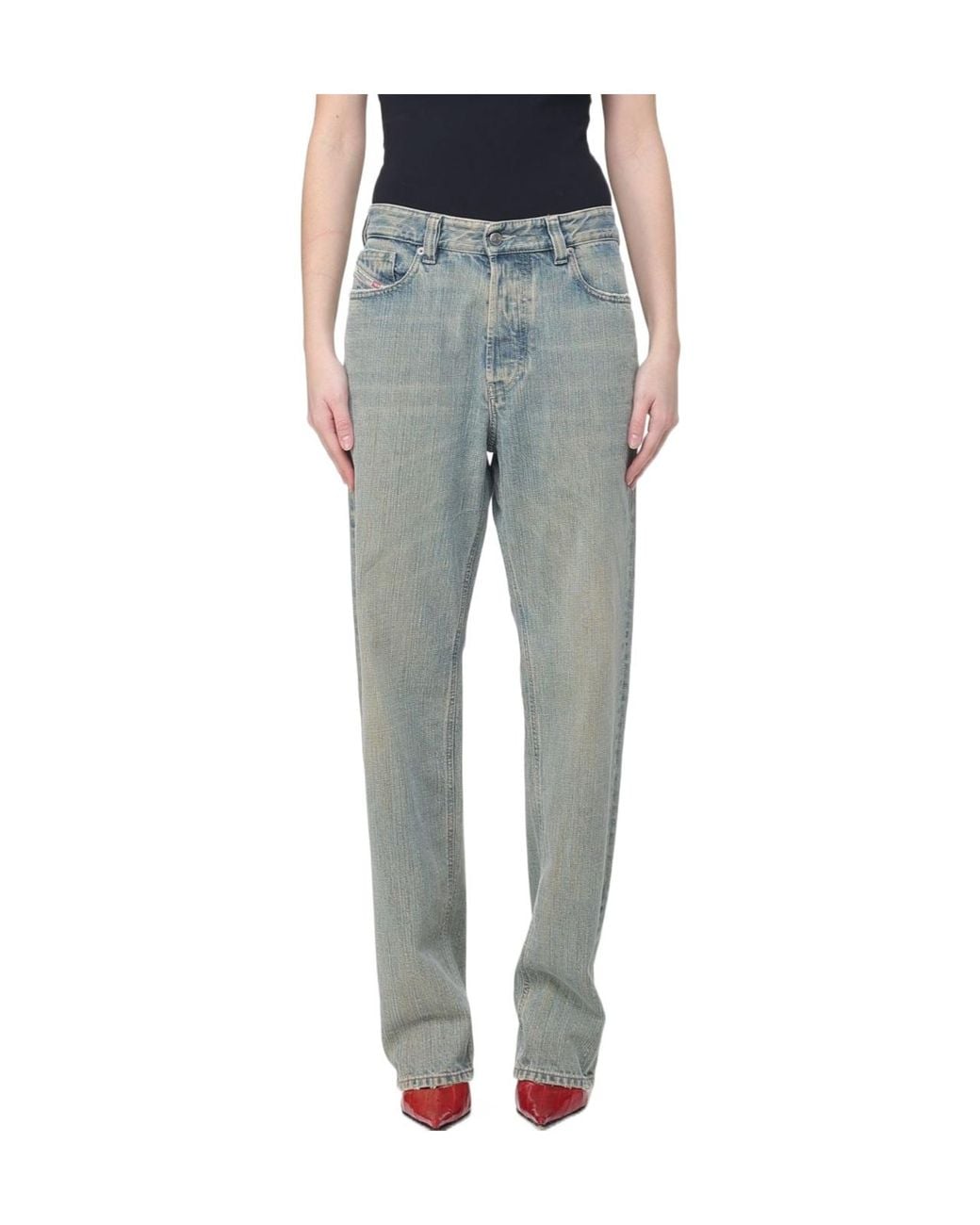 DIESEL Gray Faded-Effect Logo Patch Jeans