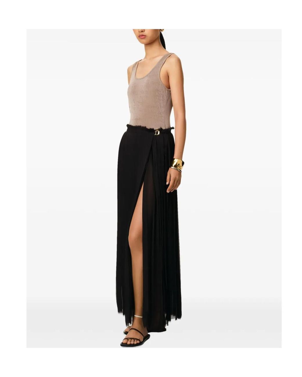 AMI Black Pleated Maxi Skirt