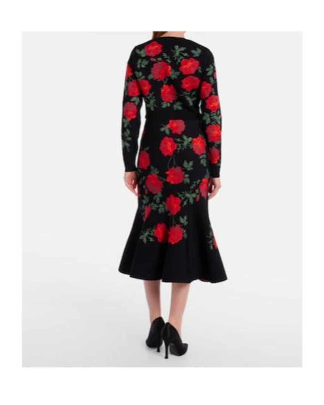 Carolina Herrera Red Floral Jacquard Midi Skirt