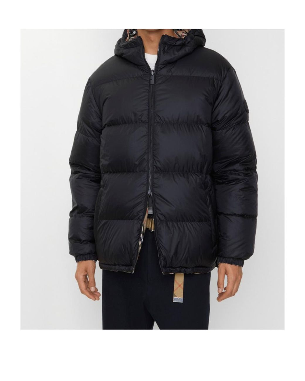 Burberry Black Down Reversible Check Puffer Jacket for men