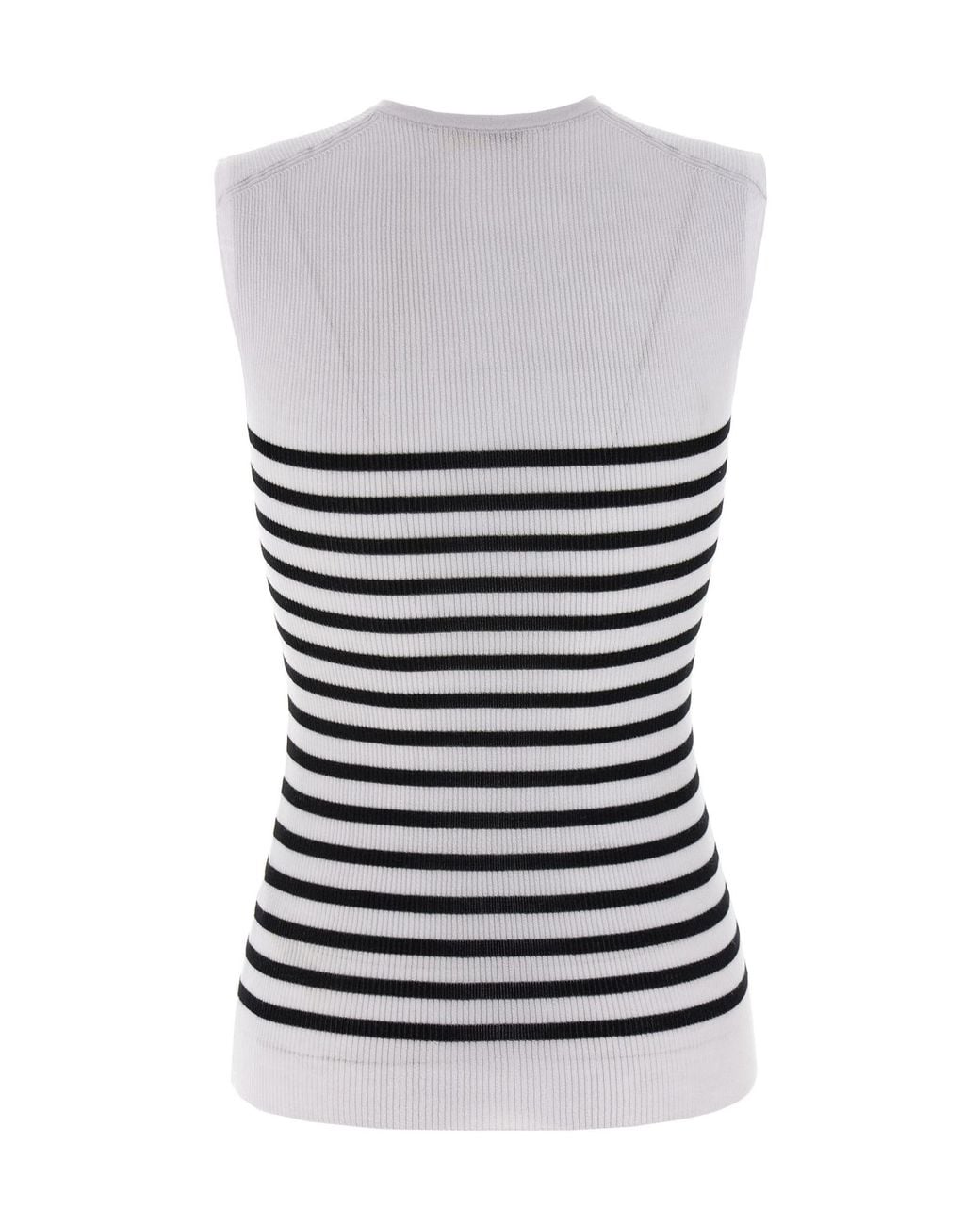 Khaite White Striped V-Neck Knit Tank Top