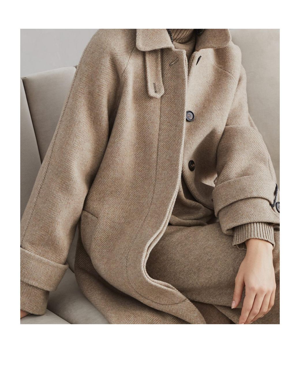 Brunello Cucinelli Natural Herringbone Coat