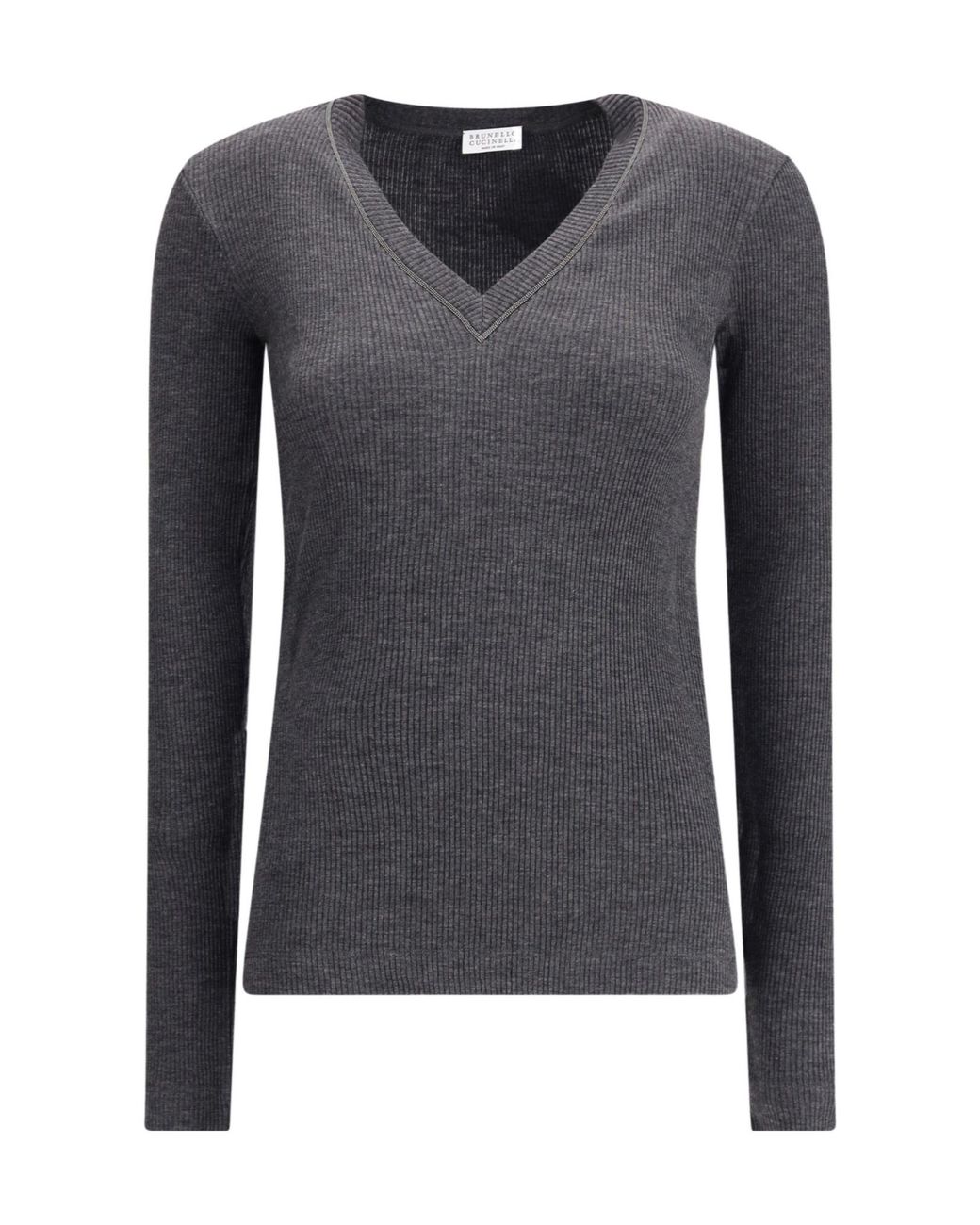 Brunello Cucinelli Blue Shiny Trim Ribbed Top