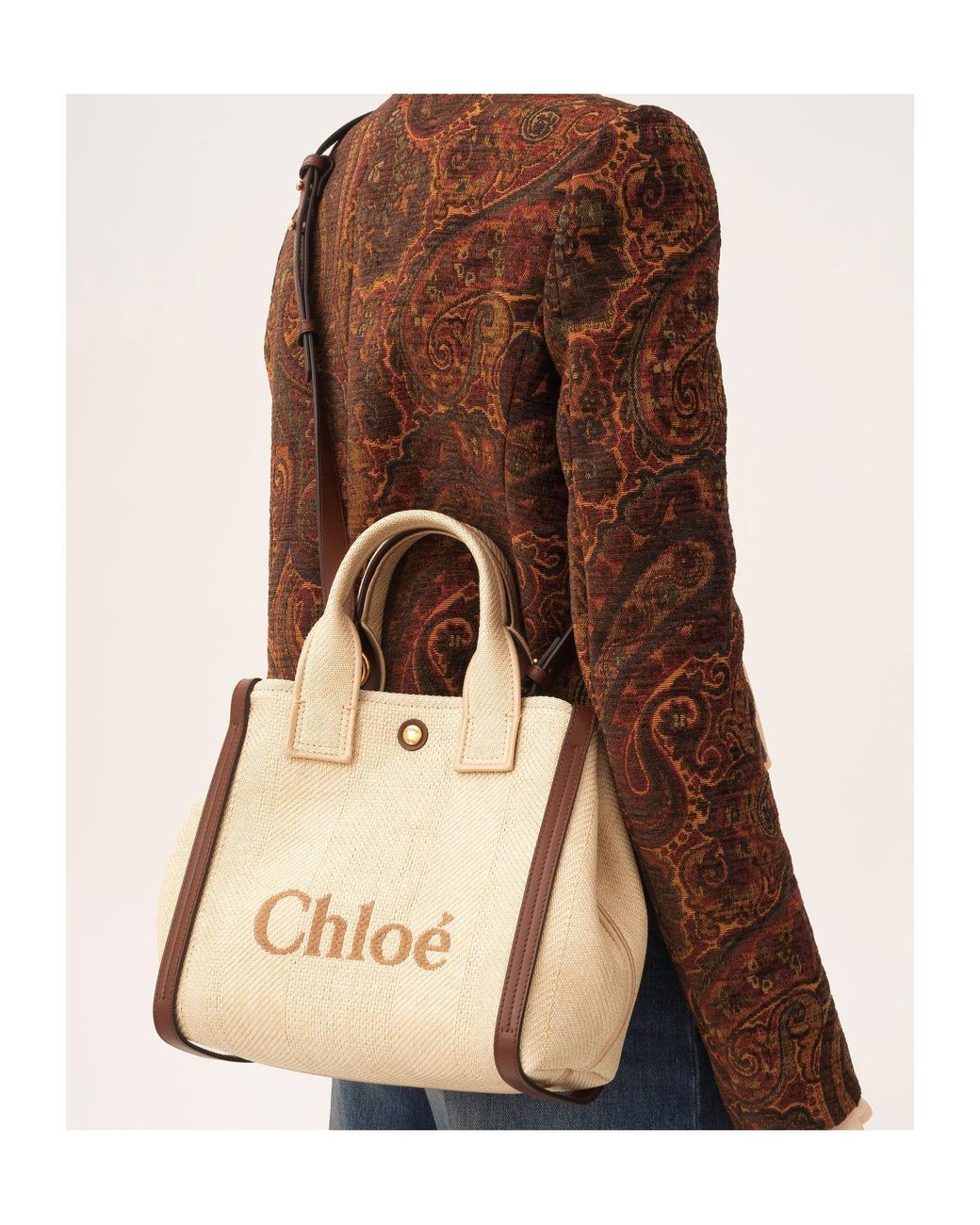Chloé Natural Chloé Logo Detailed Top Handle Bag