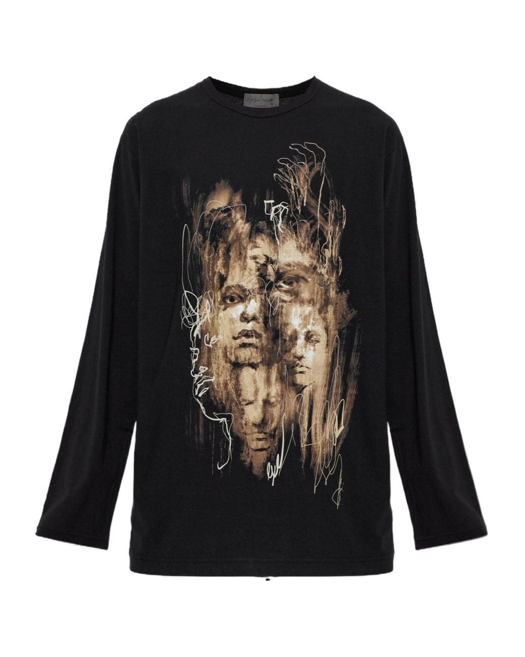 Yohji Yamamoto Black Graphic Printed Long-Sleeved T-Shirt for men