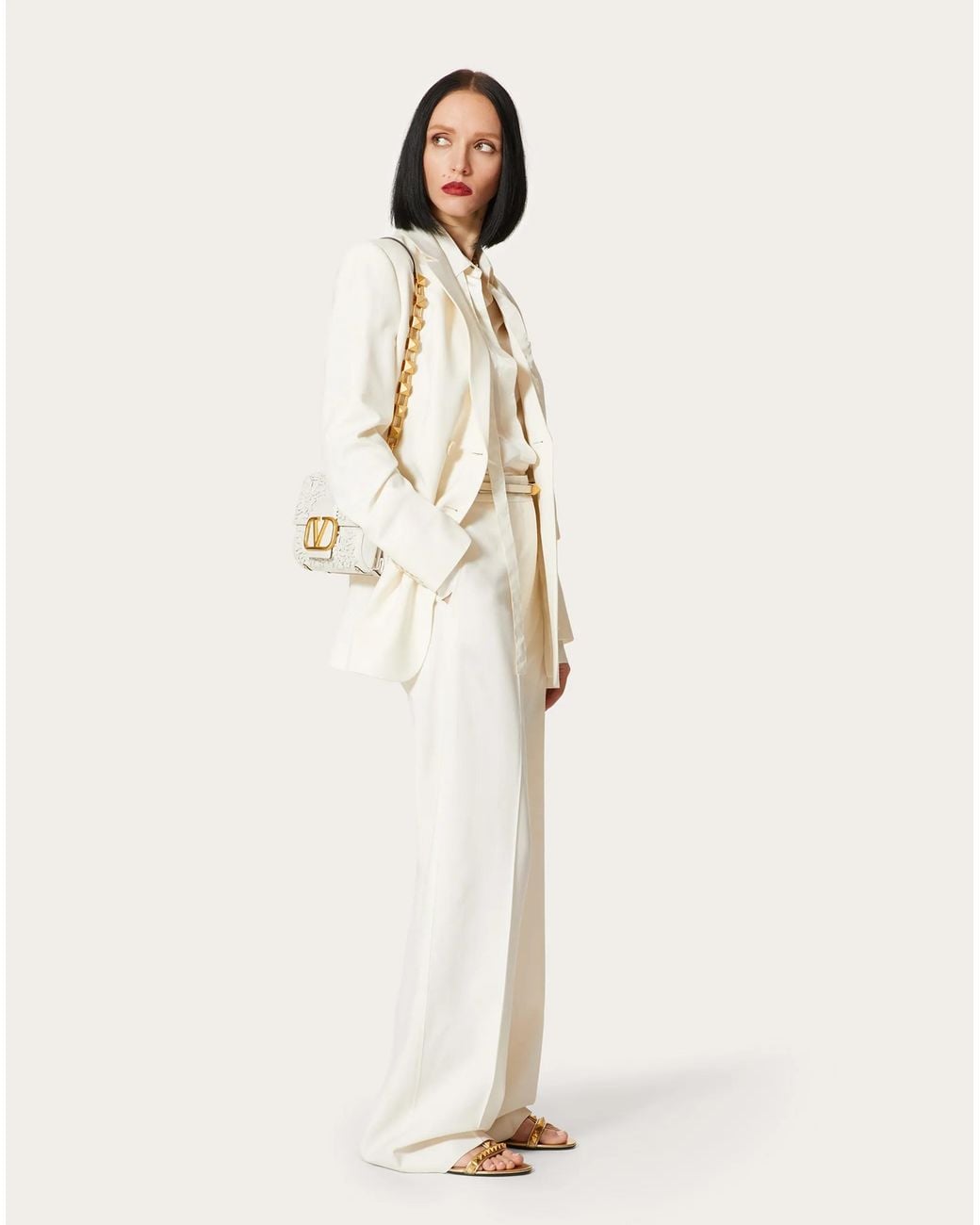 Valentino White Pussy Bow-Collar Silk Shirt