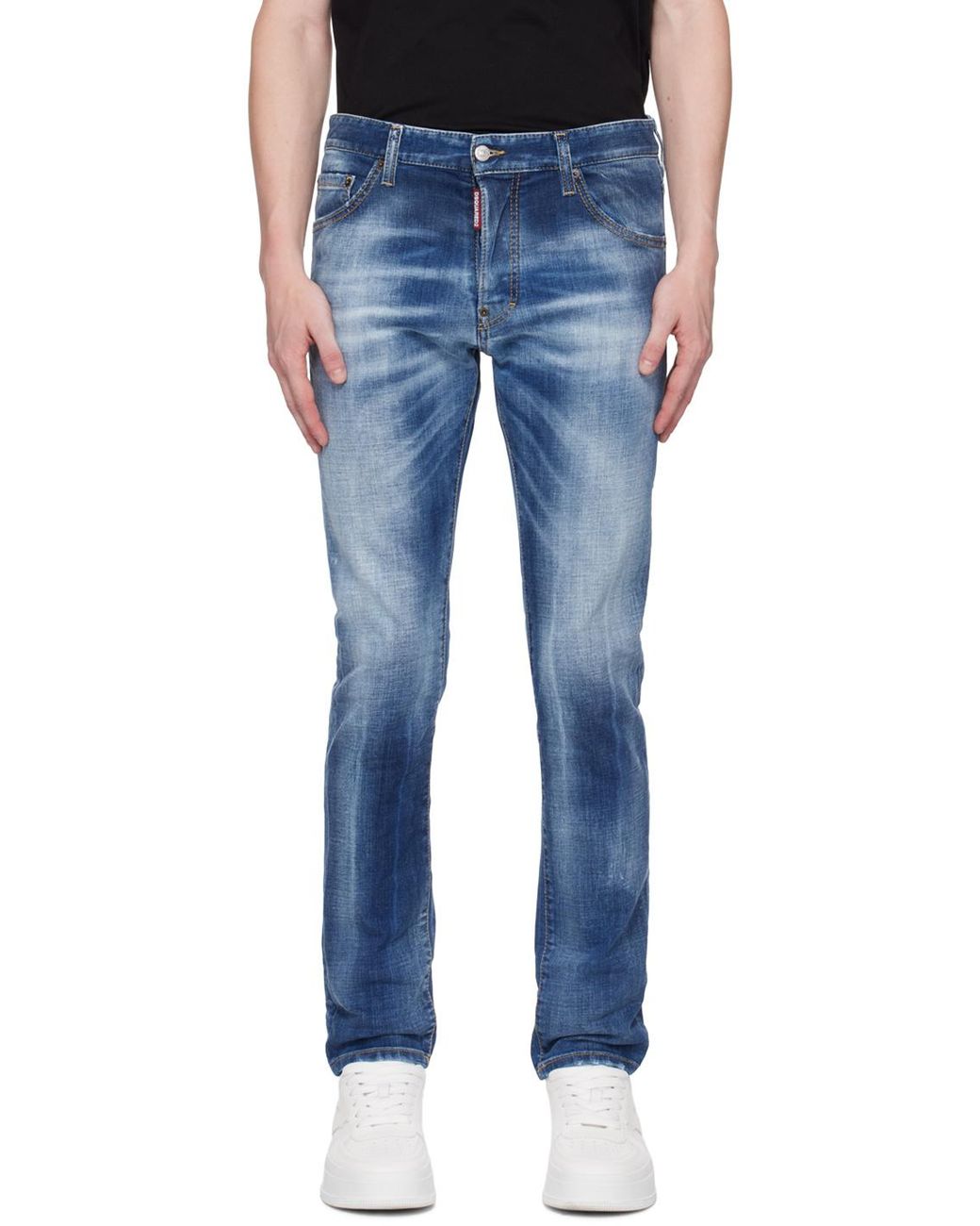 DSquared² Blue Logo Patch Distressed Slim-Fit Jeans for men