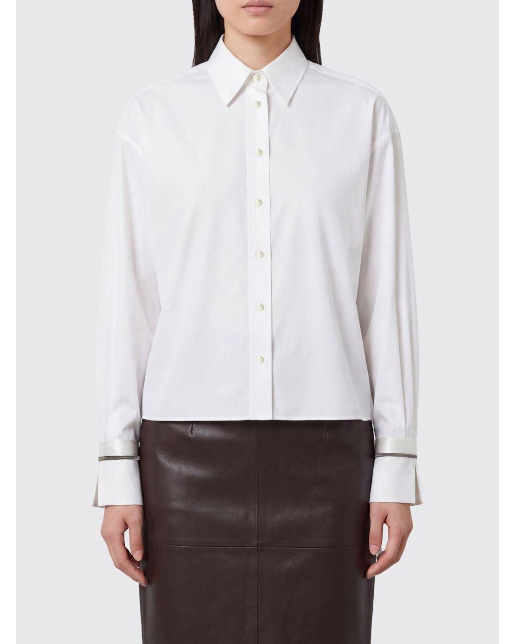 Brunello Cucinelli White Shiny Cuffs Boxy Shirt