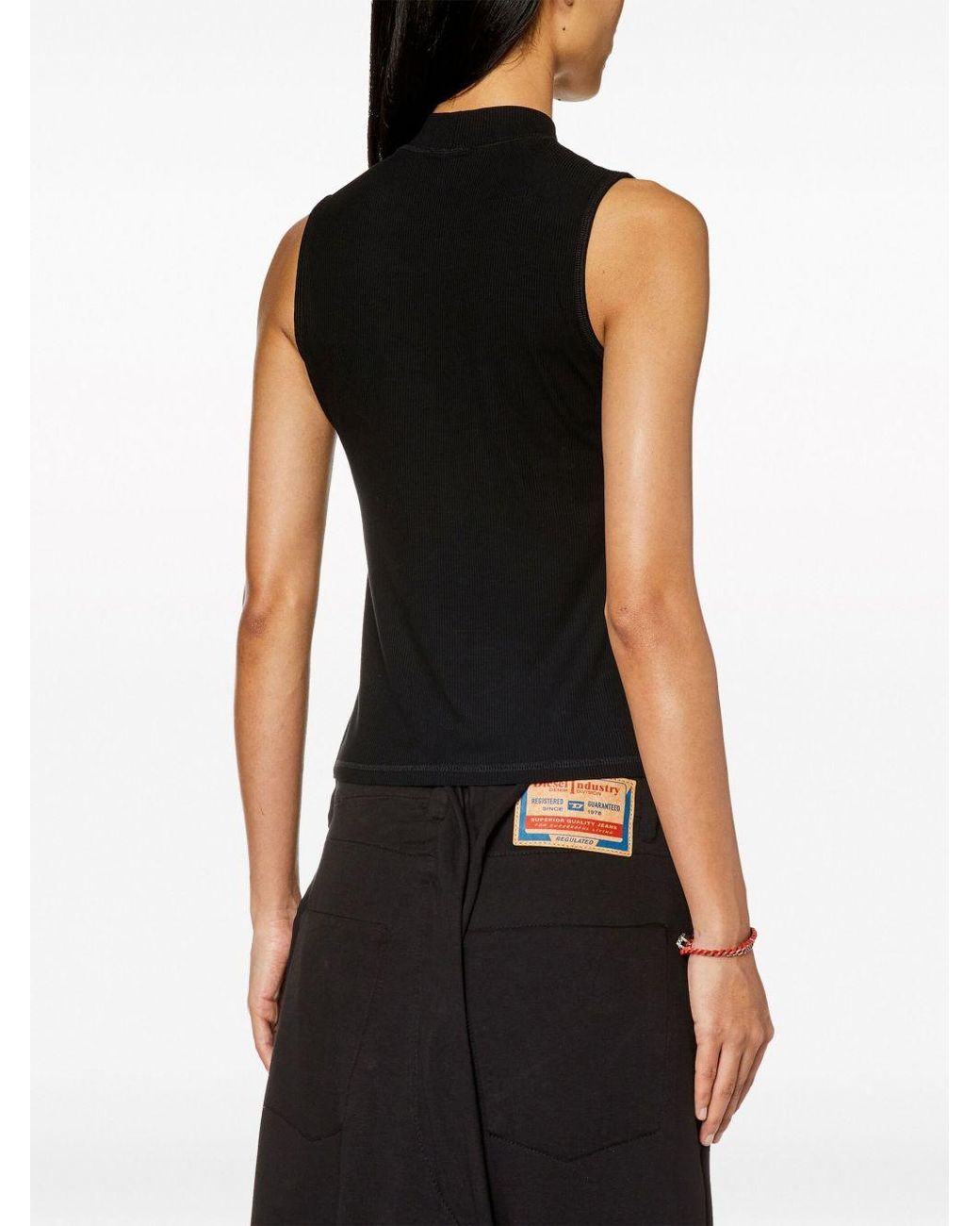 DIESEL Black Mock Neck Ribbed Tank Top