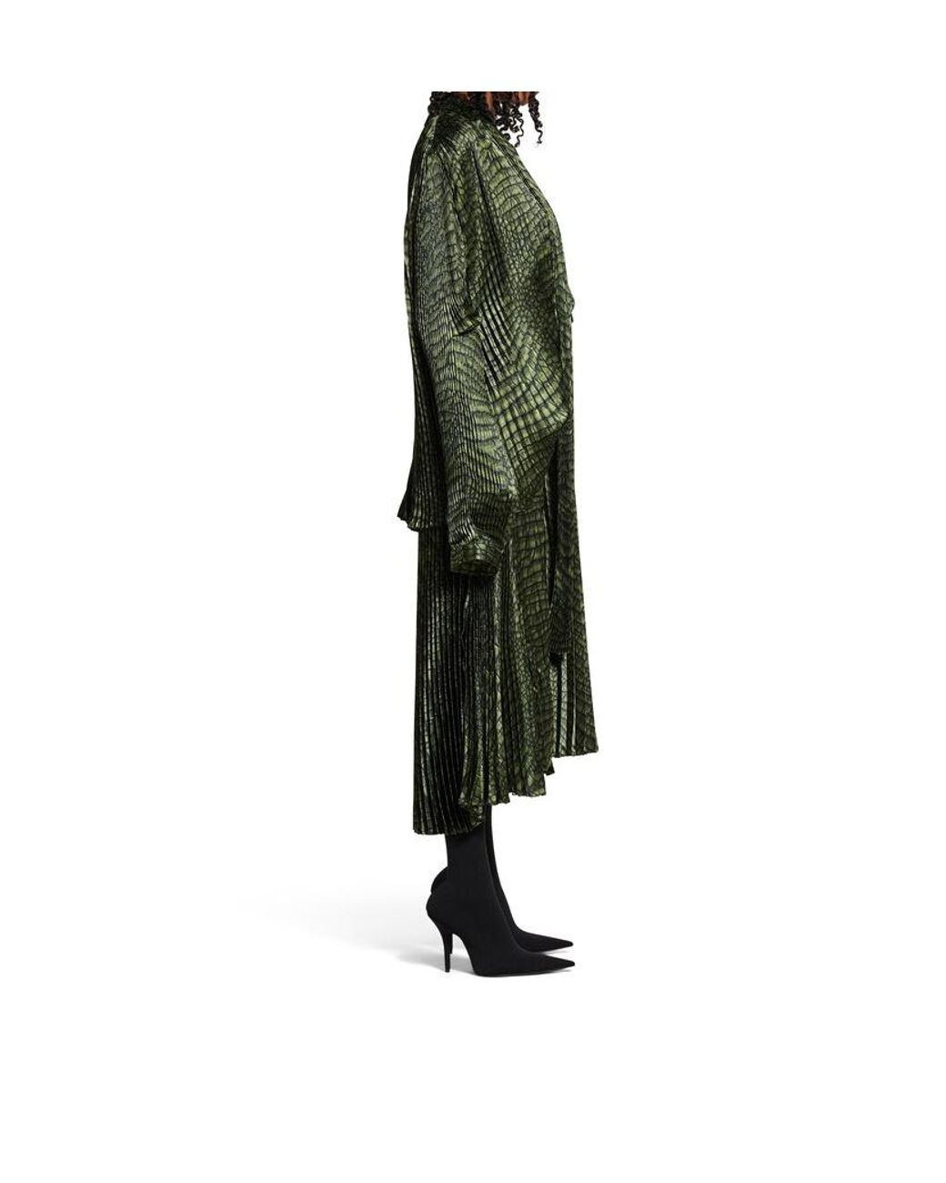 Balenciaga Green Robe Pleated Double-Sleeved Dress