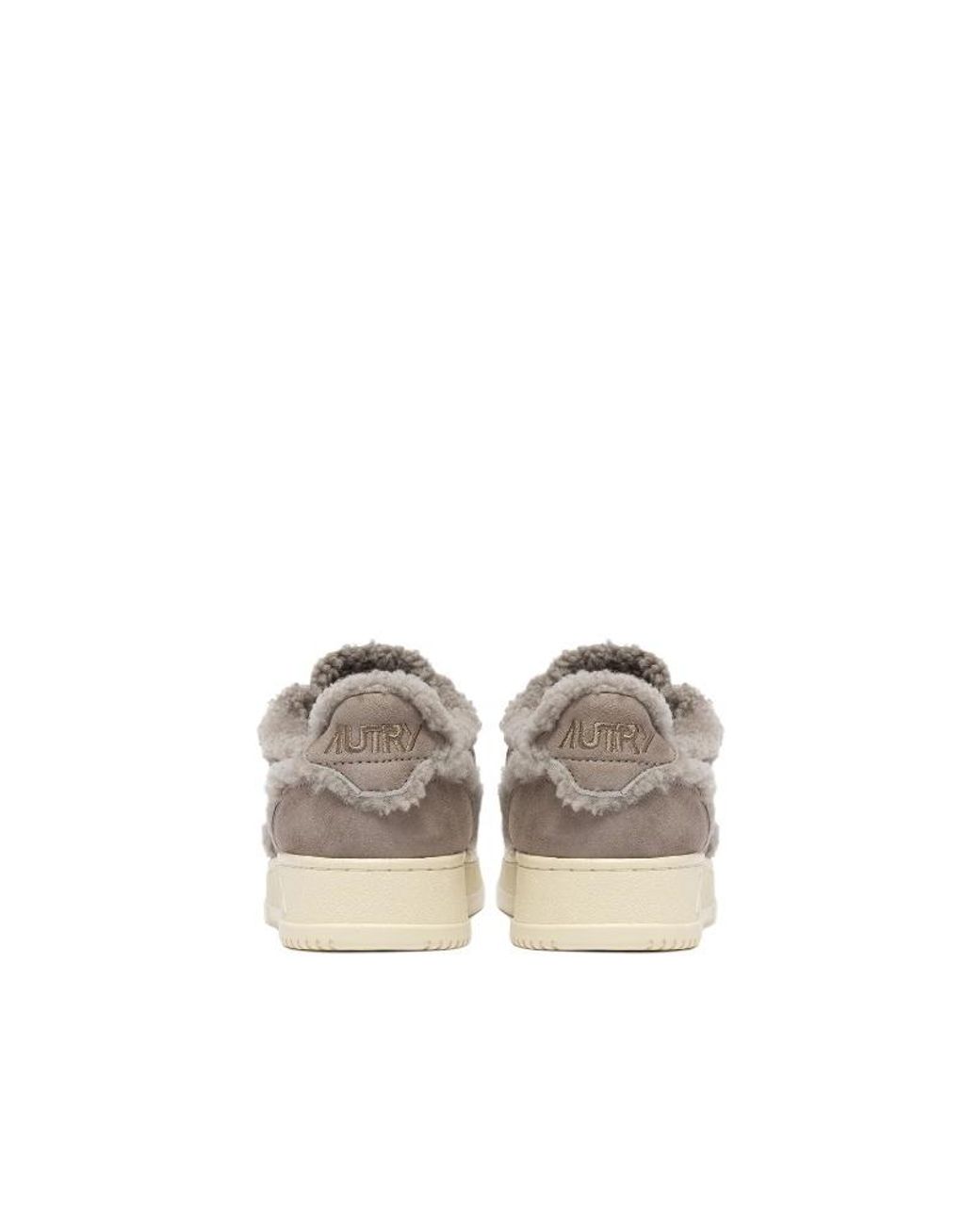 Autry Gray Medalist Shearling Low-Top Sneakers