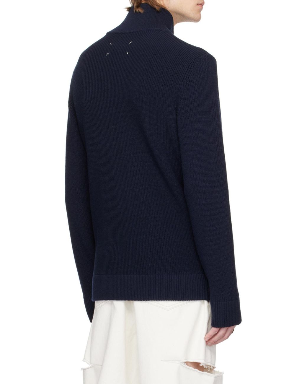 Maison Margiela Blue Malgione Zip-Up Knitted Sweater for men