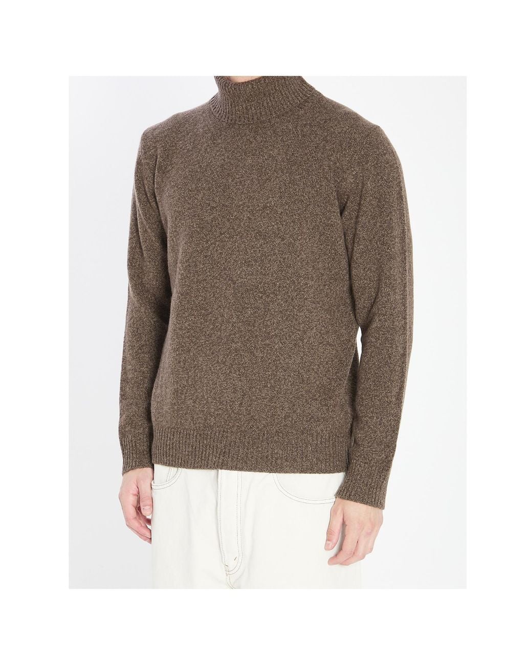 Roberto Collina Brown Mouline Turtleneck Jumper for men
