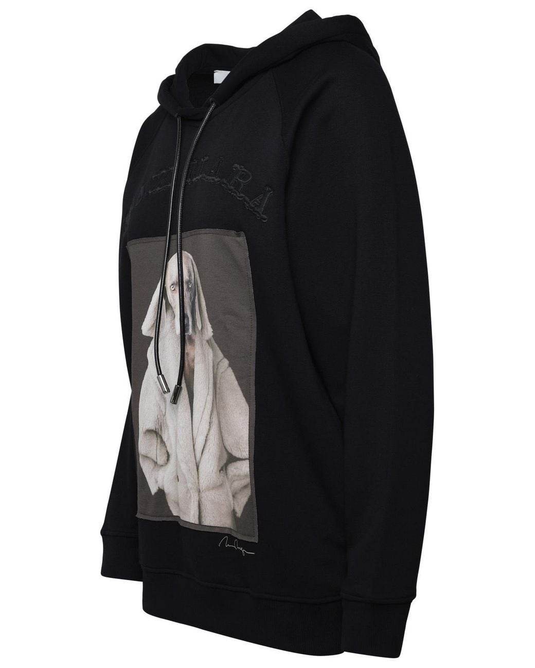 Max Mara Black Graphic-Print Logo-Patch Hoodie