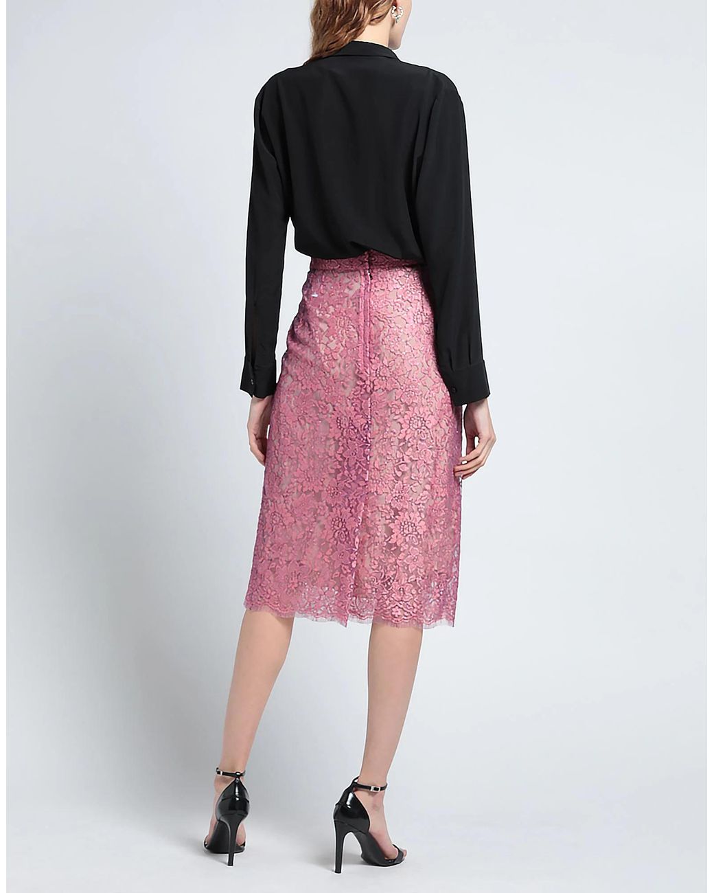 Dolce & Gabbana Pink Minimalist Solid Lace Midi Skirt