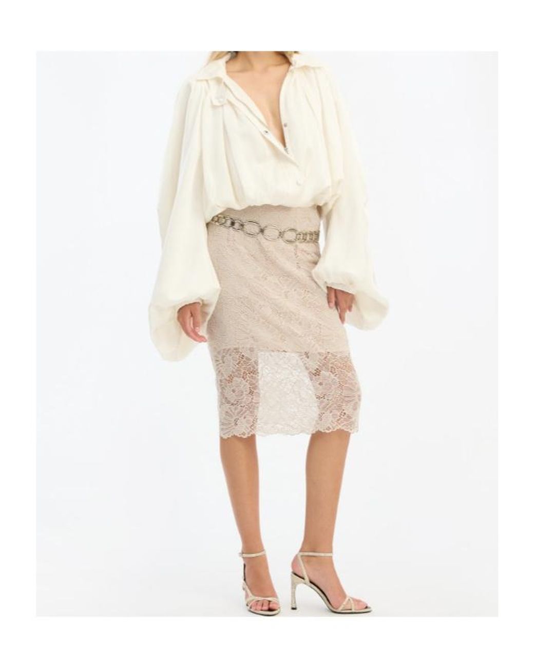 ROTATE BIRGER CHRISTENSEN Natural Lace Midi Skirt