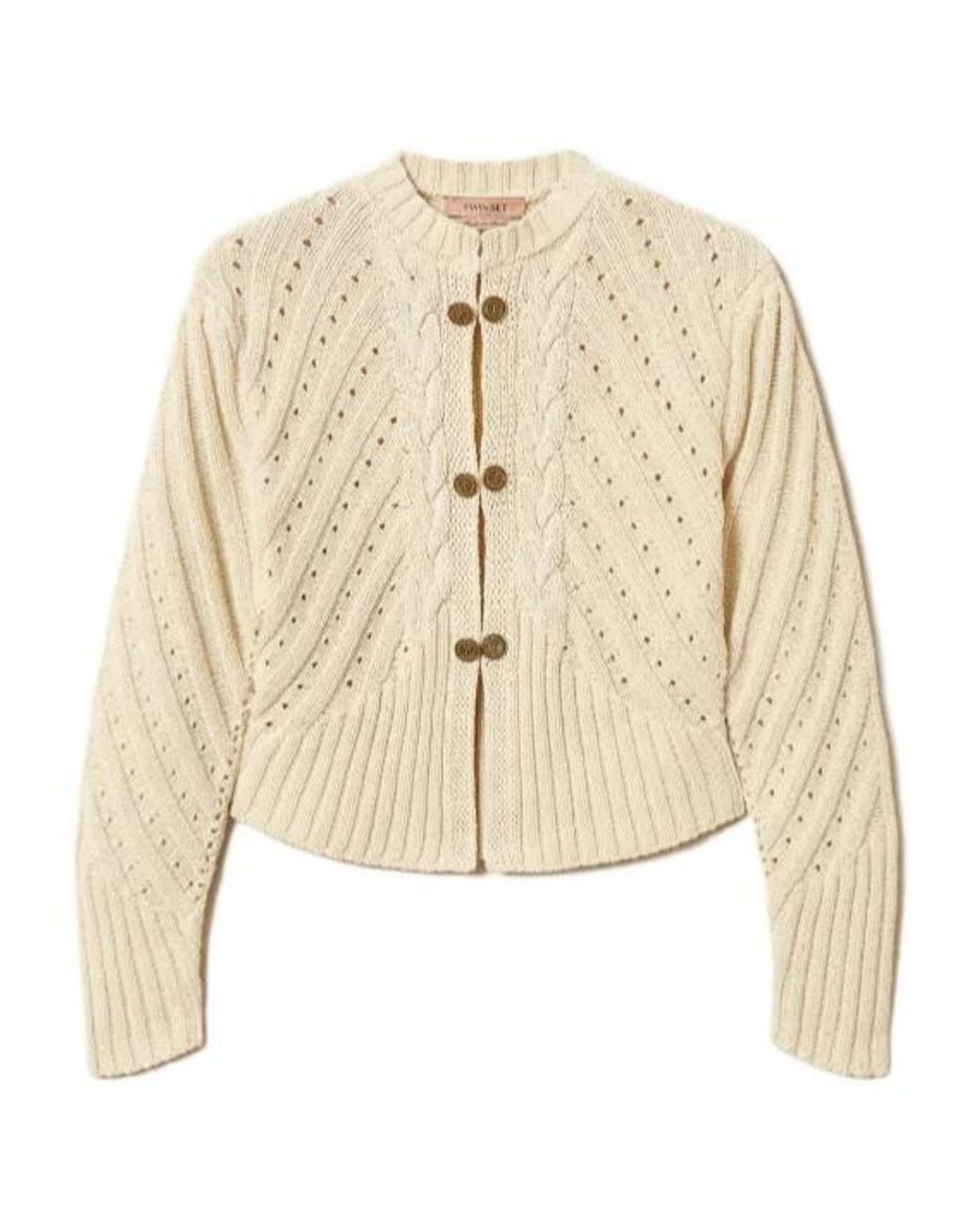 Twinset Natural Plaid Knitted Button-Up Cardigan
