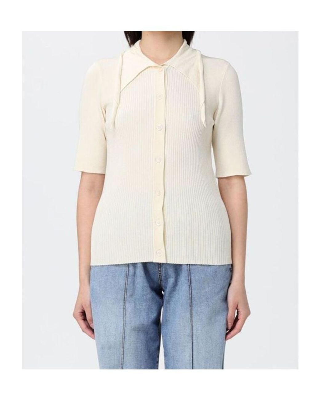 Pinko Natural Coperto Ribbed Button Polo Top