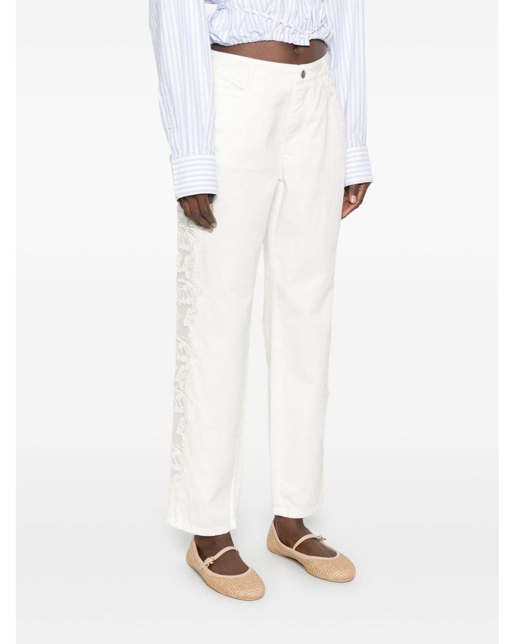 Ermanno Scervino White Lace-Detail Jeans
