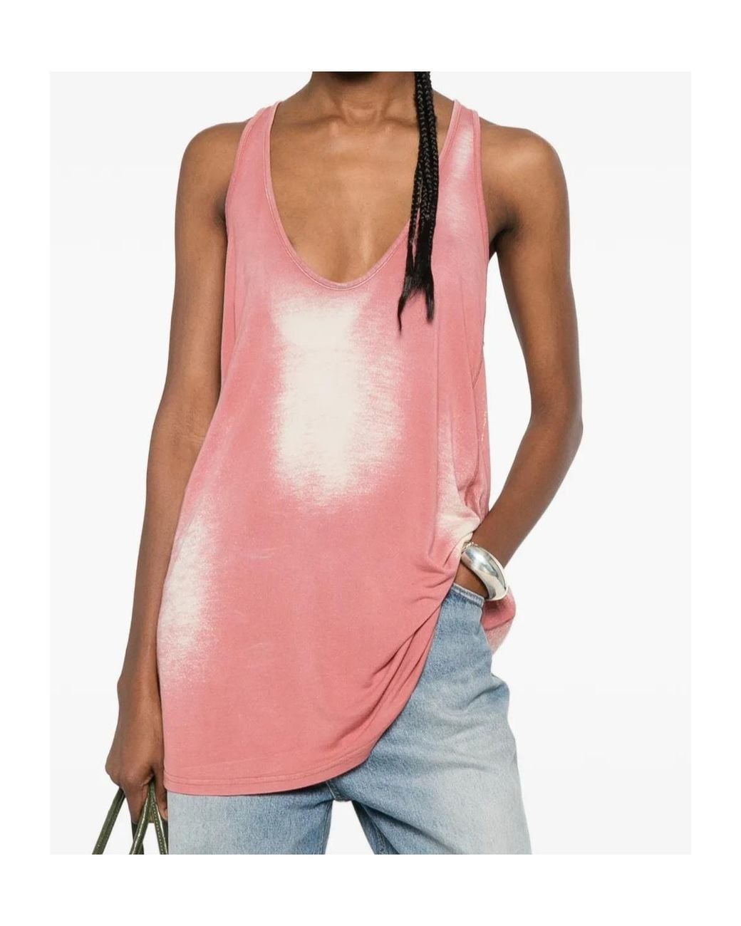 DIESEL Pink Bleached V-Neck Top