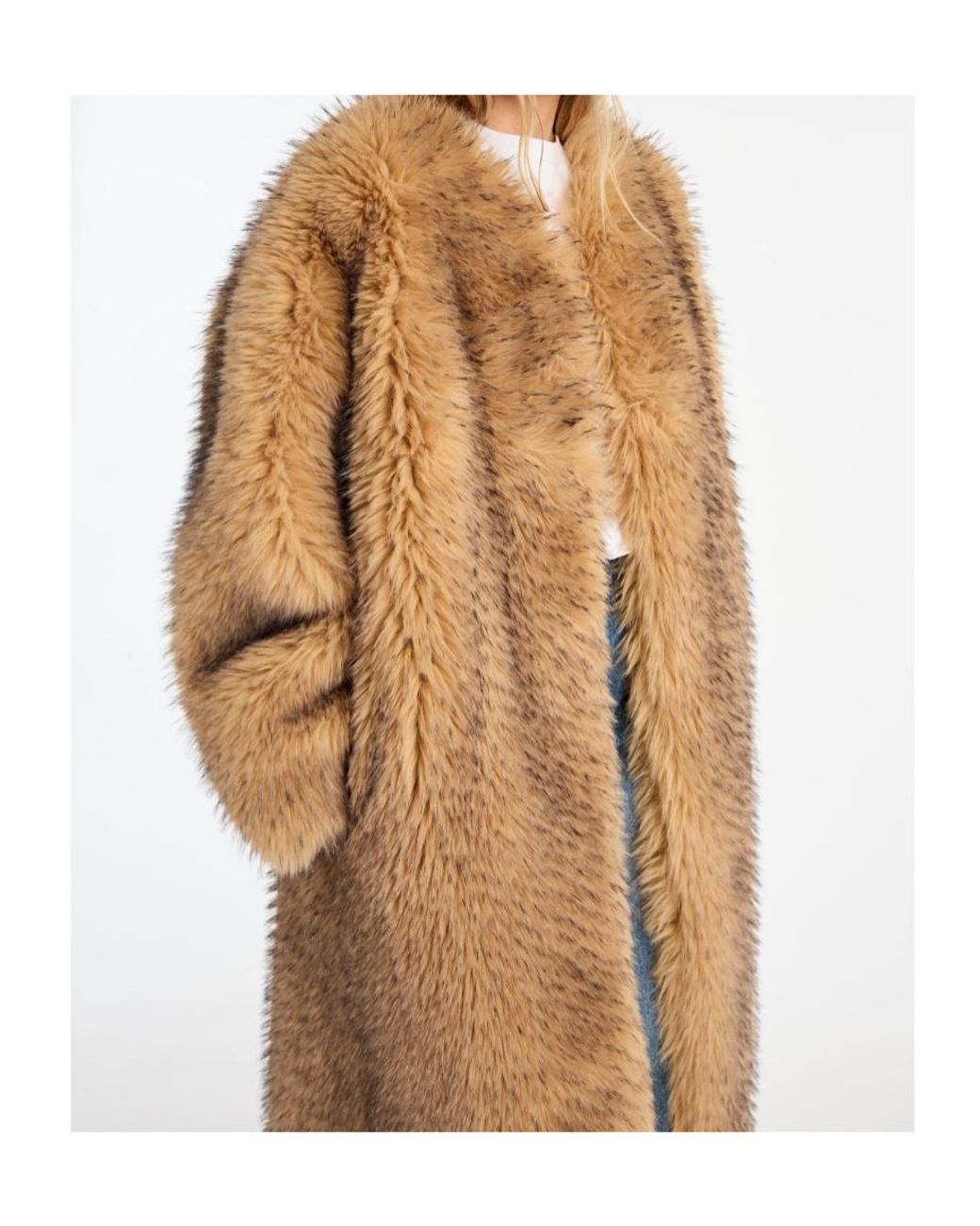 ROTATE BIRGER CHRISTENSEN Natural Faux Fur Long Coat