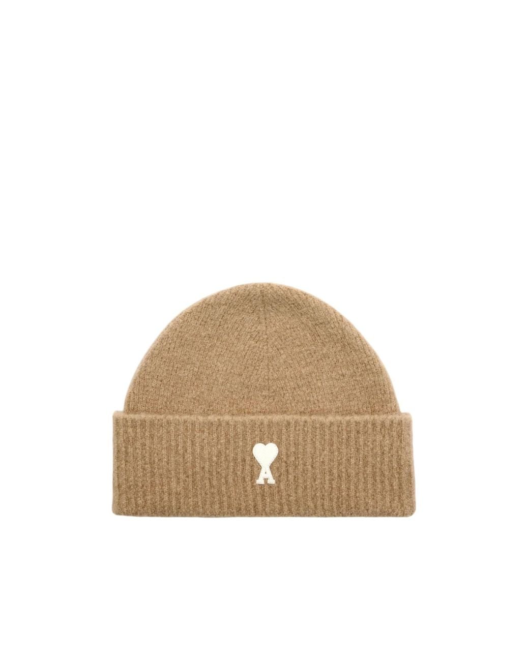 AMI Natural Ami Logo Cuff Knitted Hat for men